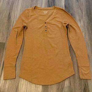 Mustard Colored Long Sleeve Waffle Shirt